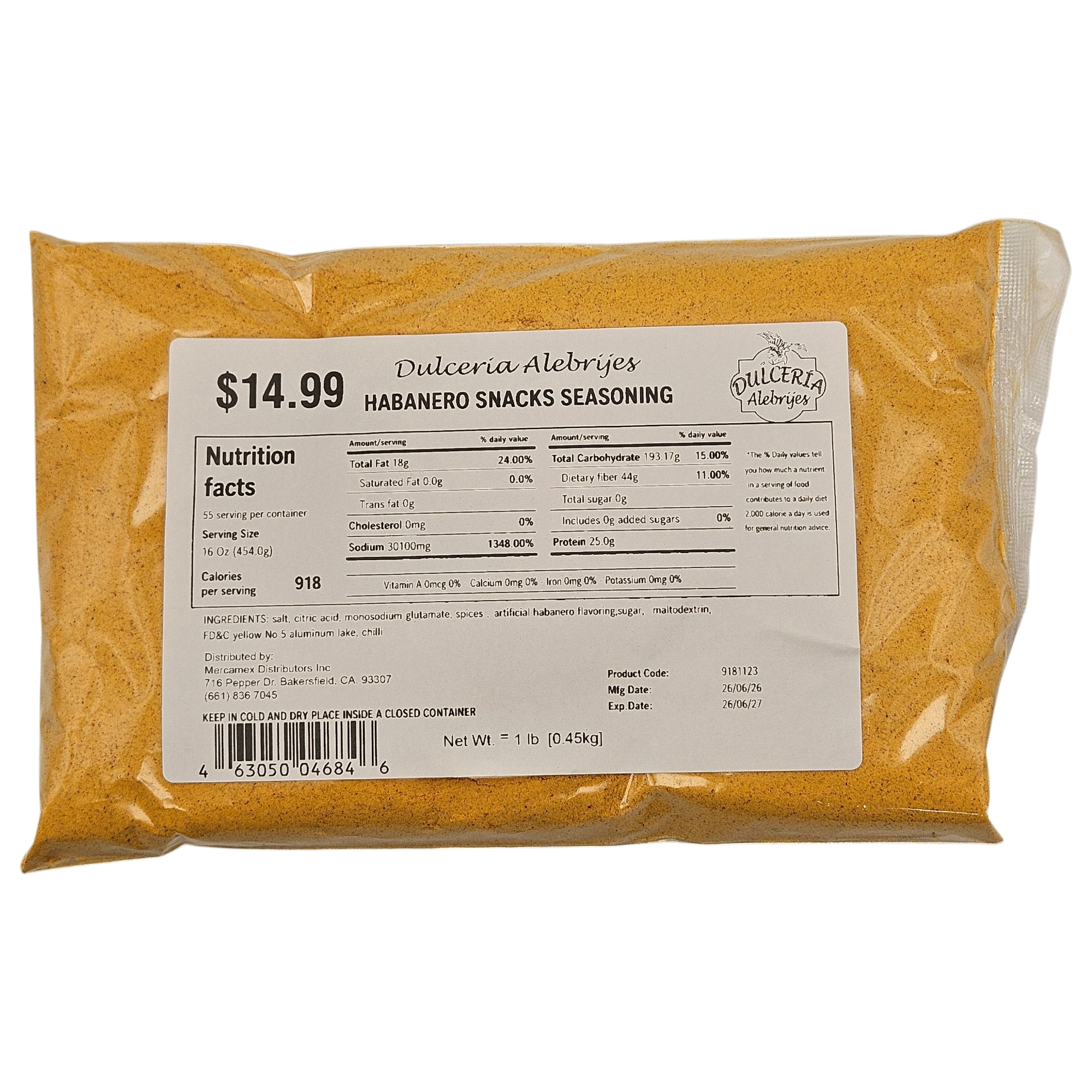 Habanero Snacks Seasoning 1lb